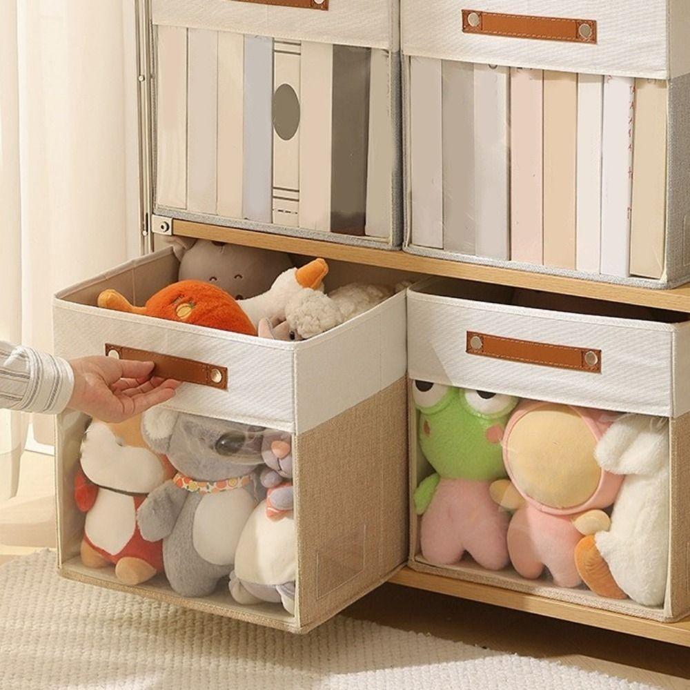Non-woven Fabric Square Storage Box Folding Stackable Clear View Clothes Storage Box with Handle Large Capacity