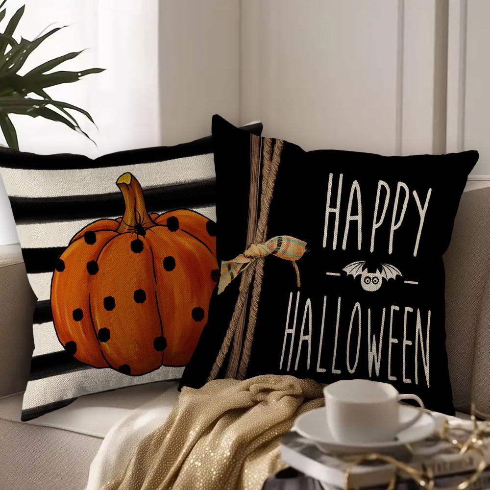 Halloween Decor Pillow Case 45x45 Pillow Cover Funny Pumpkin Ghosts Black Cat Print Cushion Cover Home Decorations Holiday Gifts