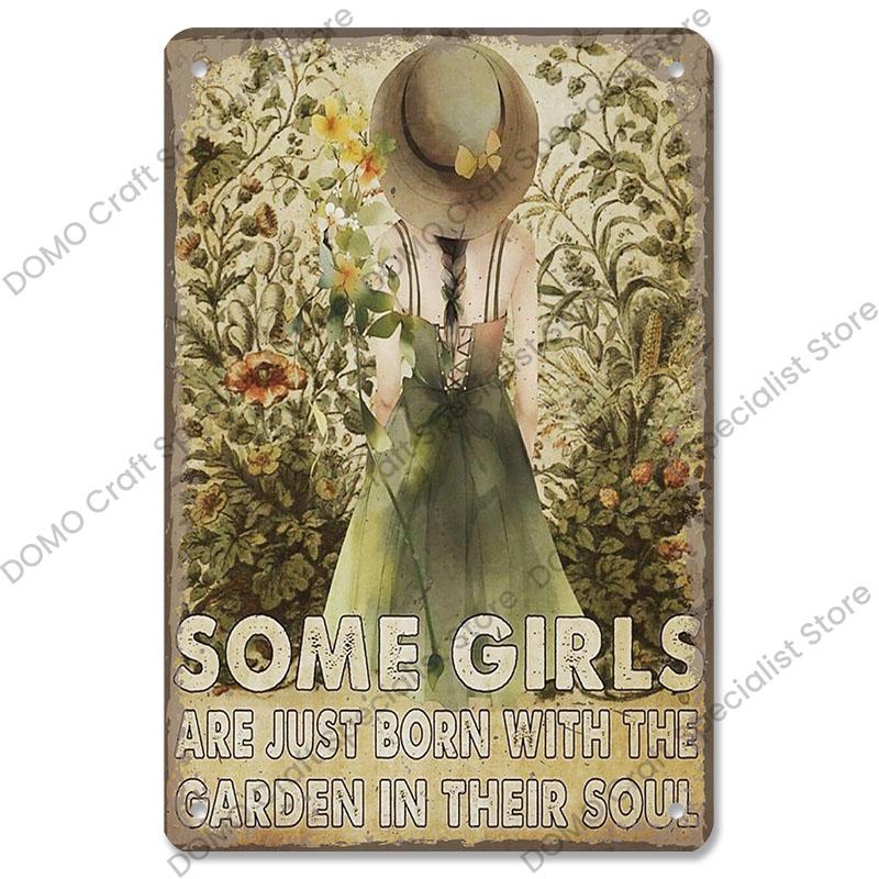 Gartenplaketten, Vintage-Metallblechschilder, Katze, Hund, Sonnenblumen, Mädchen, Metallplatte, Blumenladen, Herrenhaus, Wohnzimmer-Wanddekoration