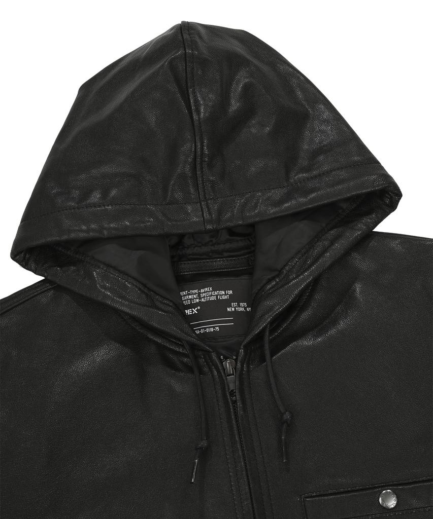 Avirex Goat Vegetable Leather Hooded Jacket / 7835950015 Black