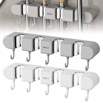 Broom Mop Holder With Hooks Wall Mounted Broom Storage Rack No Drilling Self-Adhesive Kitchens Organizer Multifunction Holder