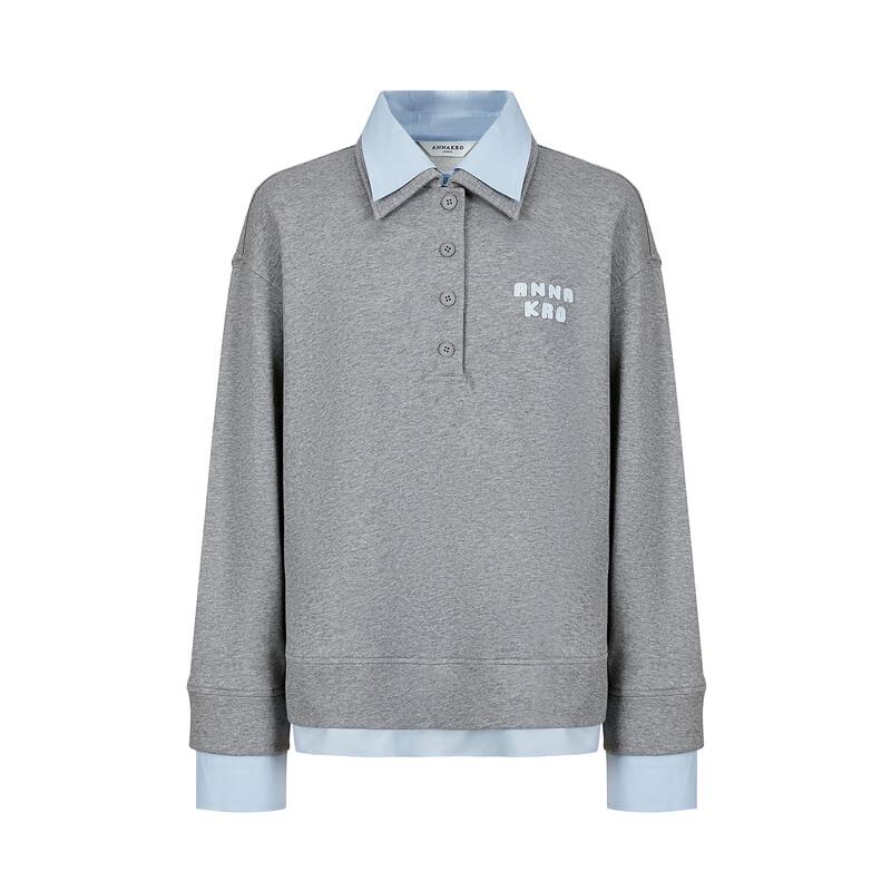 JZ Annacoco College-Stil Faux-Zweiteiler Applikation Lockeres Sweatshirt