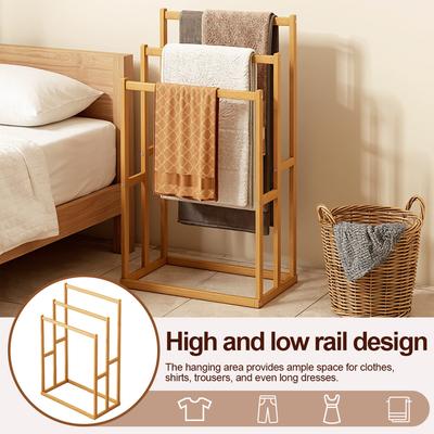 Wood Vertical Towel Rack with 3 Hanging Crossbars 3 Tier Standing Towel Rack Floor Towel Rack for Bathroom Dorm Bedroom Pool