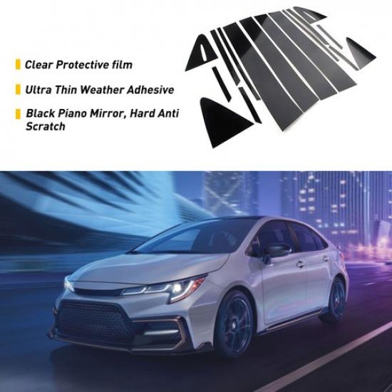 -22 for Toyota Door Corolla 16PCS Window Decal Cover Trim Black Pillar Posts