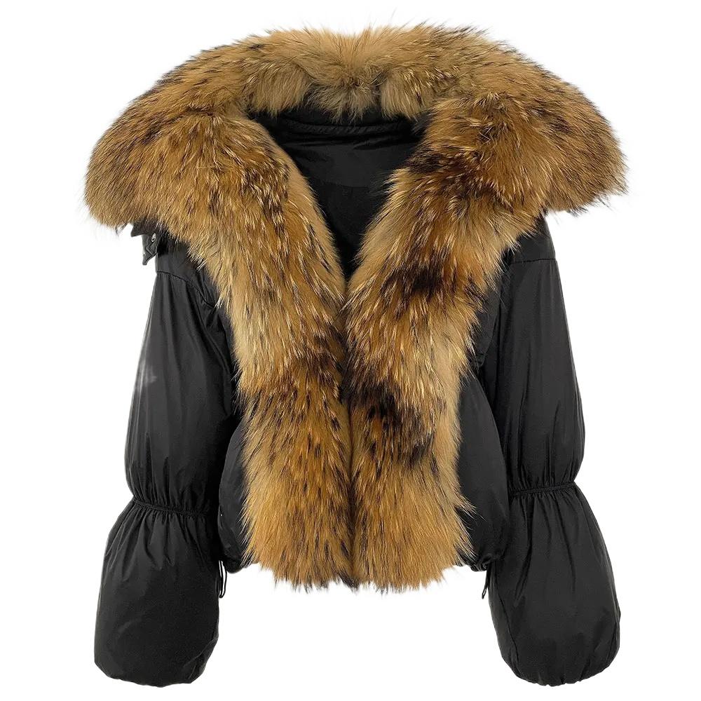 OFTBUY Winter Jacket Women Big Real Fox Raccoon Fur Collar Natural Warm Duck Down Coat Short Outerwear Streetwear Loose Casual
