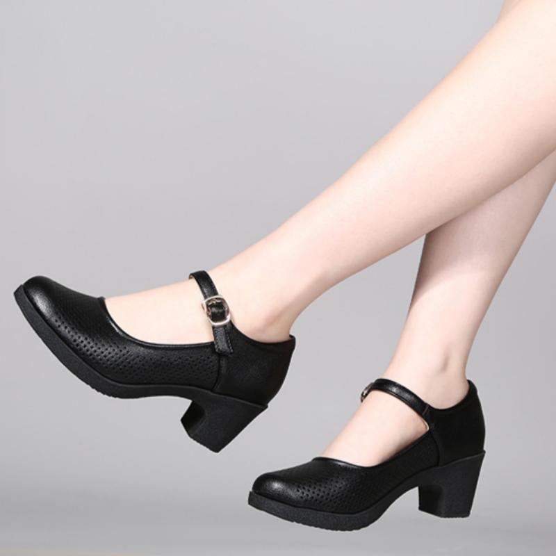Chunky Heel Women's Shoes Work Shoes Commuting Hollow Tendon Sole European and American Sports Shoes Soft Sole Single Shoes Sandals High Heels