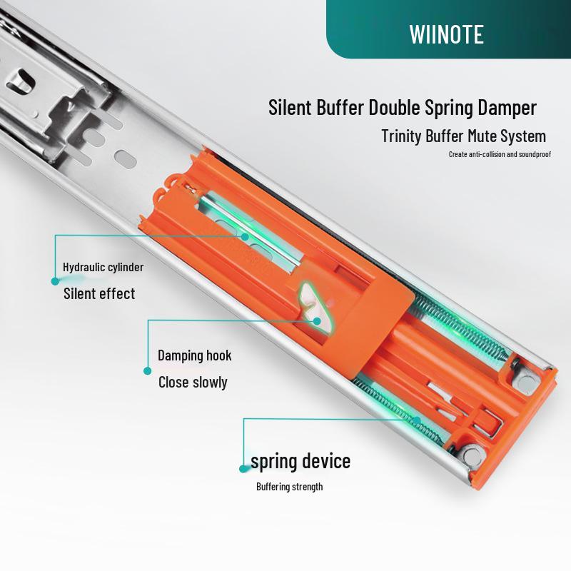 Silent Hydraulic Solid Steel Ball Bearing Drawer Slides - Three-Section Thickened Stainless Steel Damping Buffer Rails