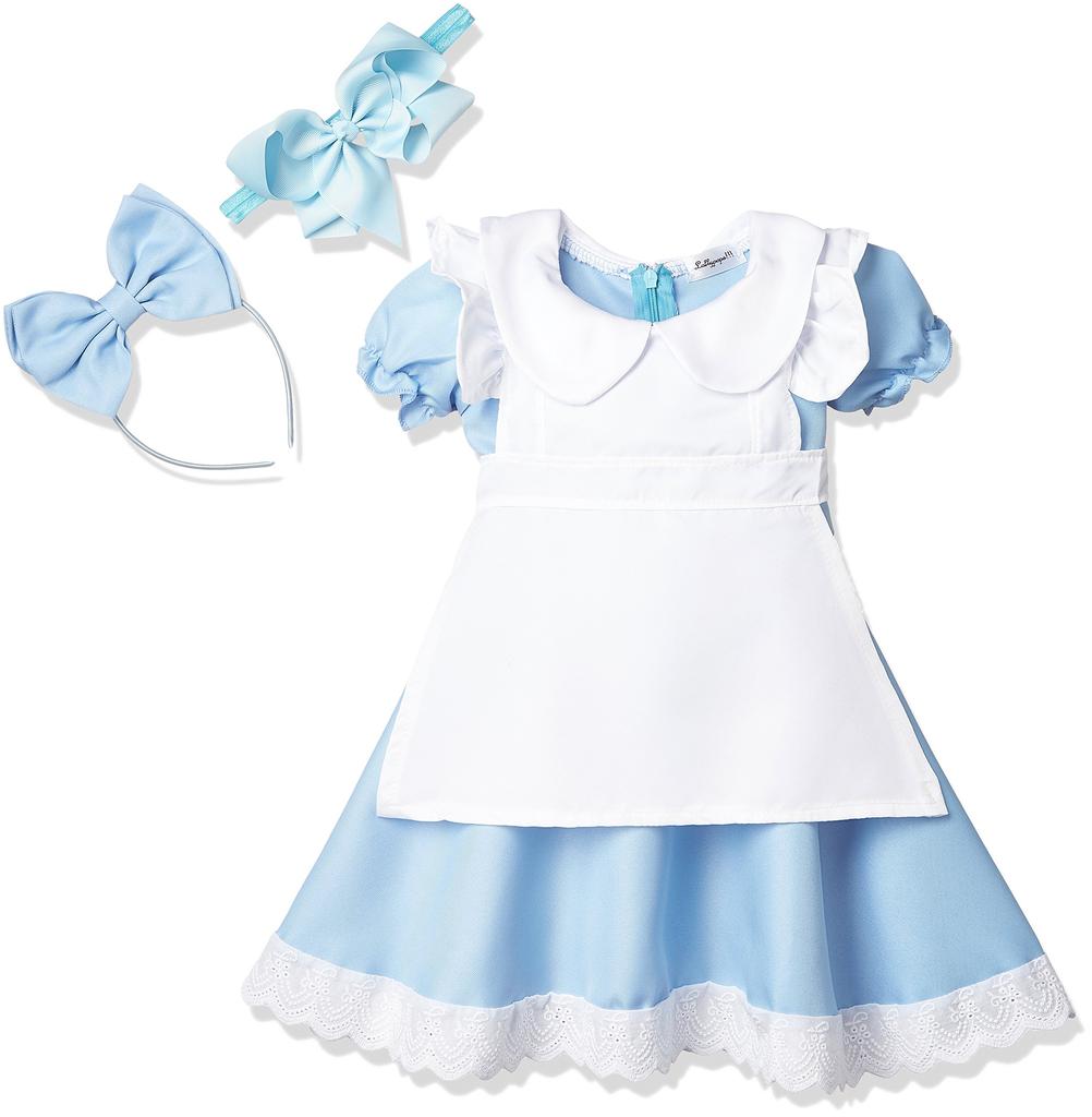 Alice in Wonderland Baby Size 65cm 70cm 80cm One size fits all from 0 to 2 years old Costume Cosplay Dress Set Costume Headband Set Headband Ribbon