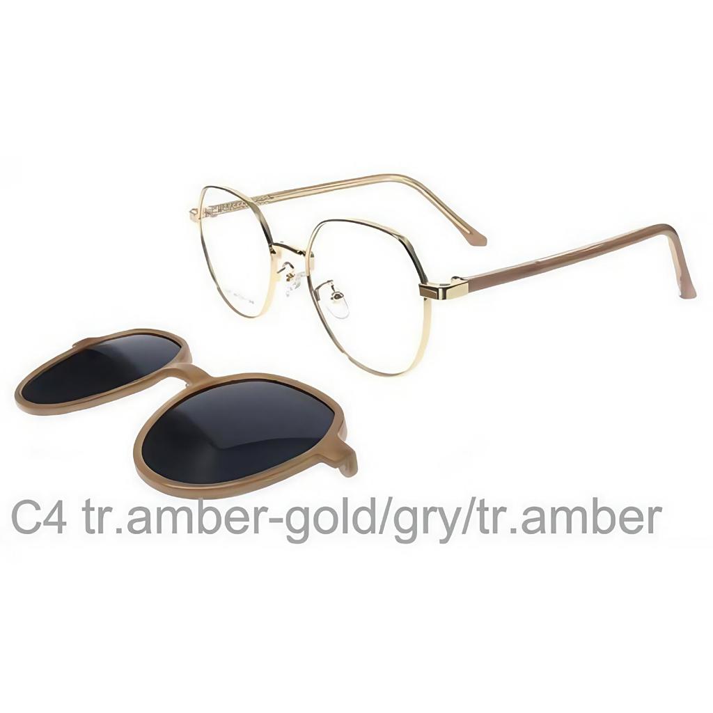 8305 High-End Polarized Magnetic Clip-on Sunglasses with Metal Round Frame and Acetate Temples.