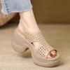 Neue Stilvolle Plateau-Sandalen aus Weichleder für Damen, Perforierte und Atmungsaktive Schuhe mit Weicher Sohle