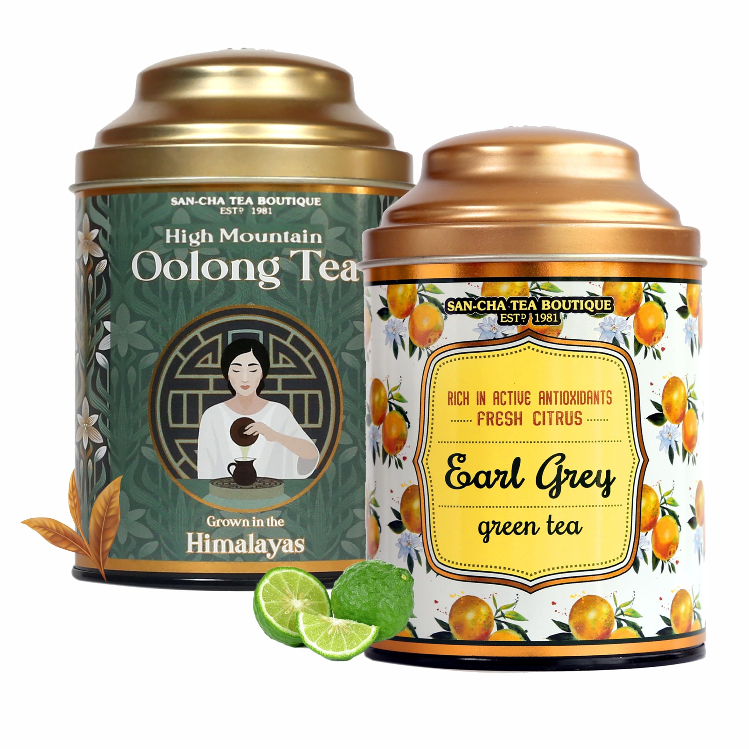 Sancha Tea Boutique, High Mountain Oolong (50g) & Earl Grey Tea (100g), blended with Citrusy Bergamot Fruit, Supports Improved Wellness