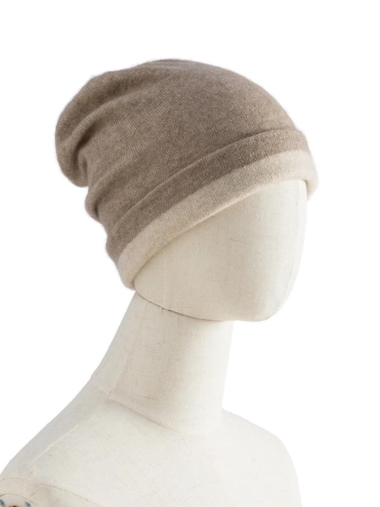 

New Color Matching Women 35% Cashmere Double Faced Beanies Caps Casual Hat Men Wool Soft Autumn Winter Real Natural Fabric One Size