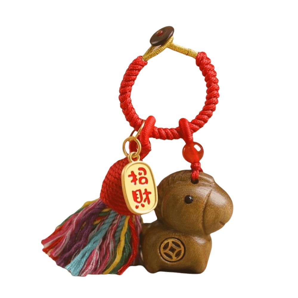 Handmade Rope Sandalwood Keychain Sandalwood Material Fortune Horse Keychain  Festival Decoration