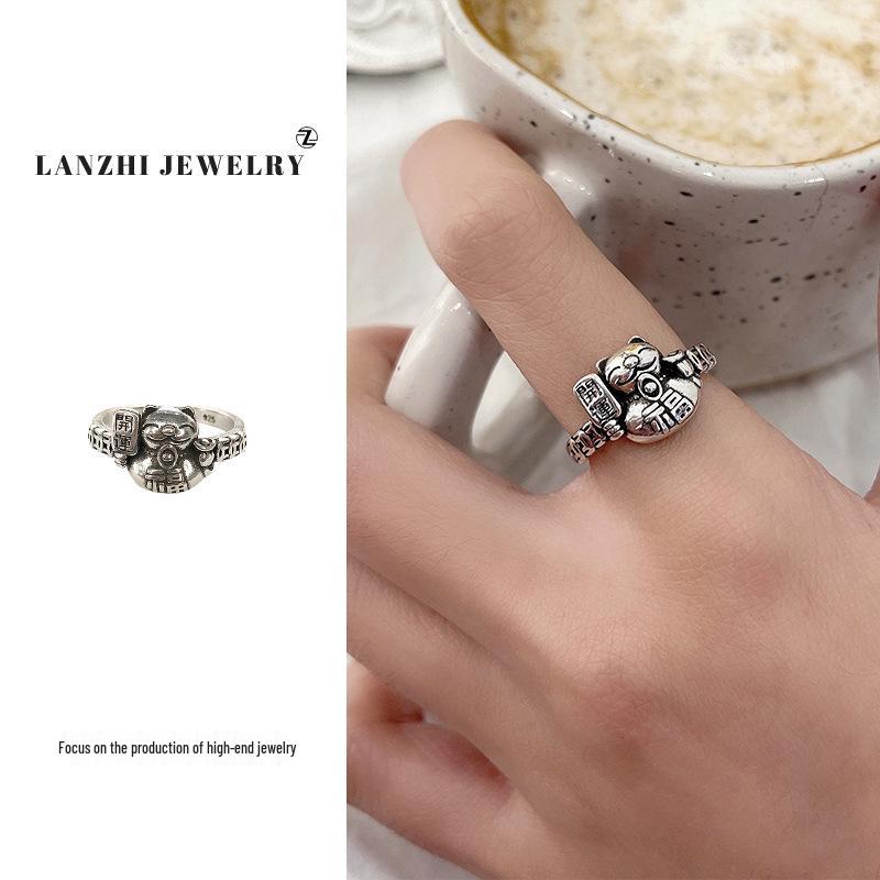 "Anello a forma di gatto in argento sterling 925 Lanzhi – Gioiello di lusso leggero con indice aperto"