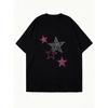 Oversized T Shirt Dress Black Star Print And Text Graphic Streetwear Fashion Casual Wear