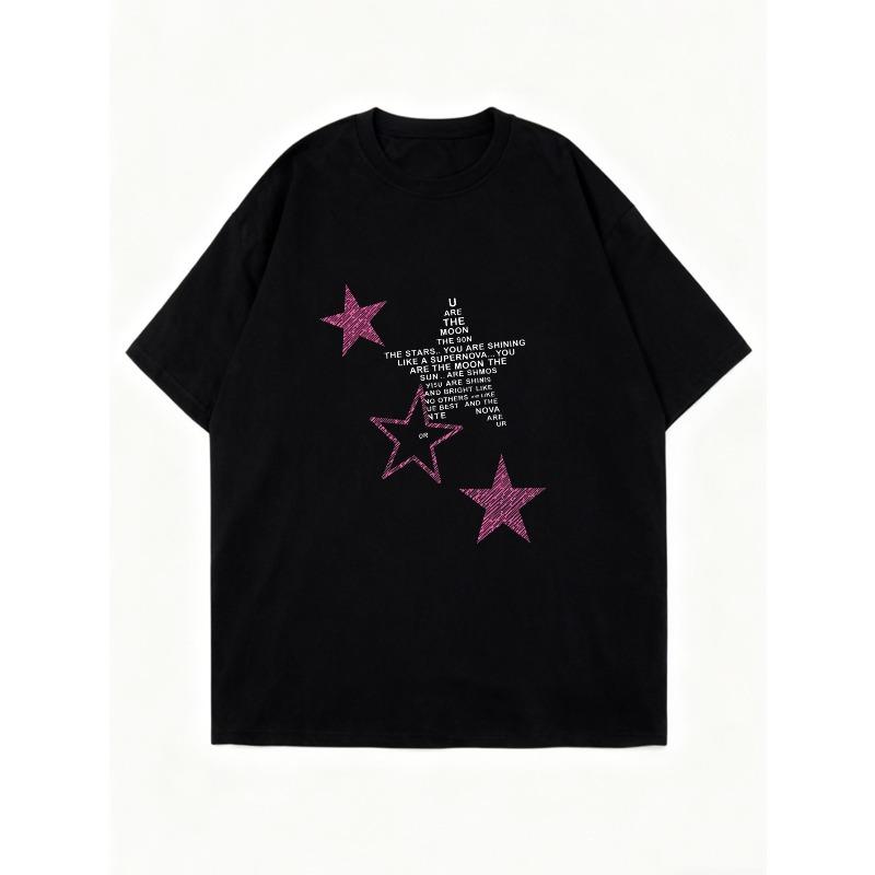 Oversized T Shirt Dress Black Star Print And Text Graphic Streetwear Fashion Casual Wear