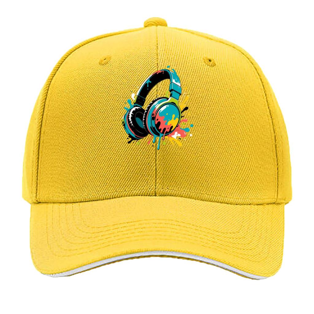 Abstract Neon Headphones Splash Artw Sandwich Baseball Cap Sun Cap Outdoor Workouts Hat