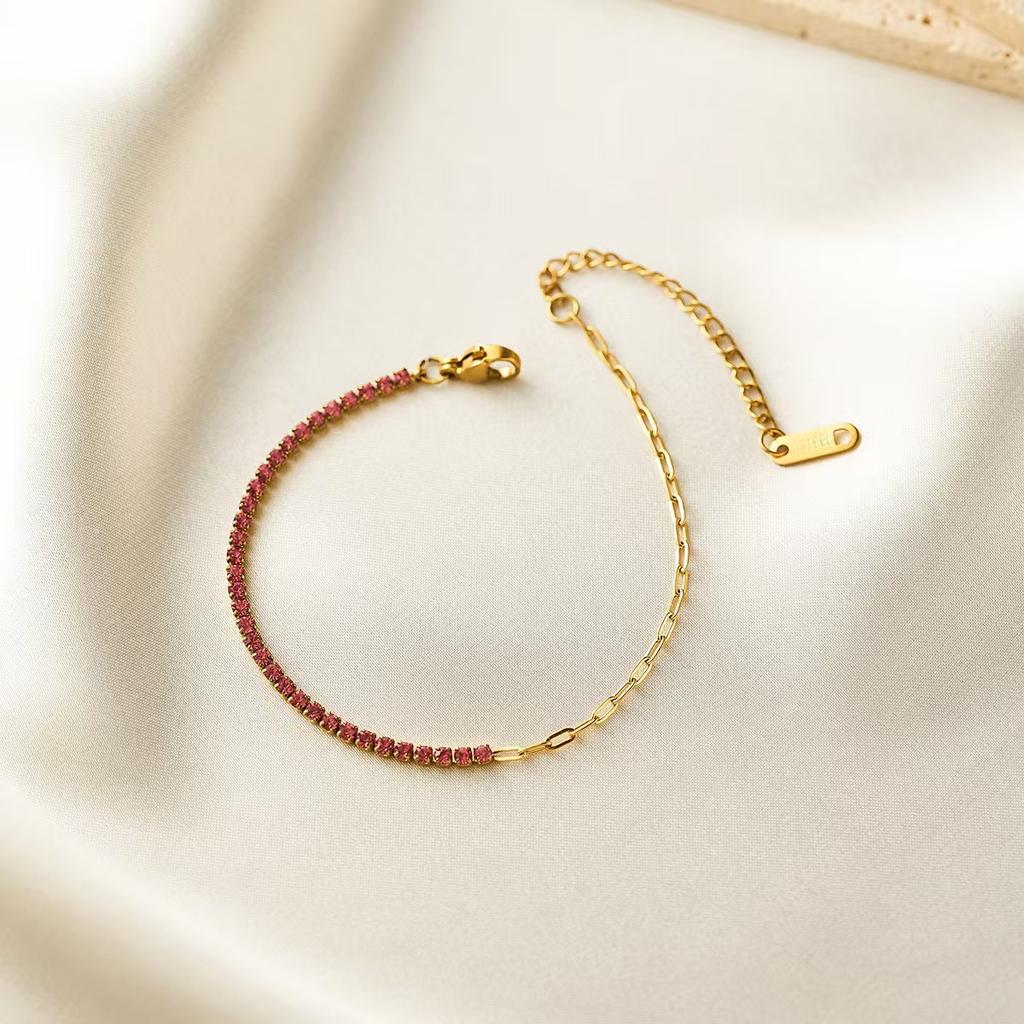 Luxury Exquisite Geometric Square Colored Zircon Stainless Steel Paperclip Chain Bracelets for Women Trend Jewelry Does Not Fade