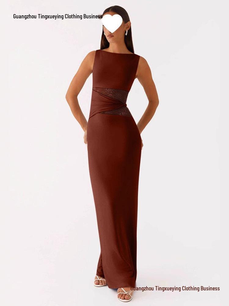 European Spring Style Lace Patchwork Backless Dress
