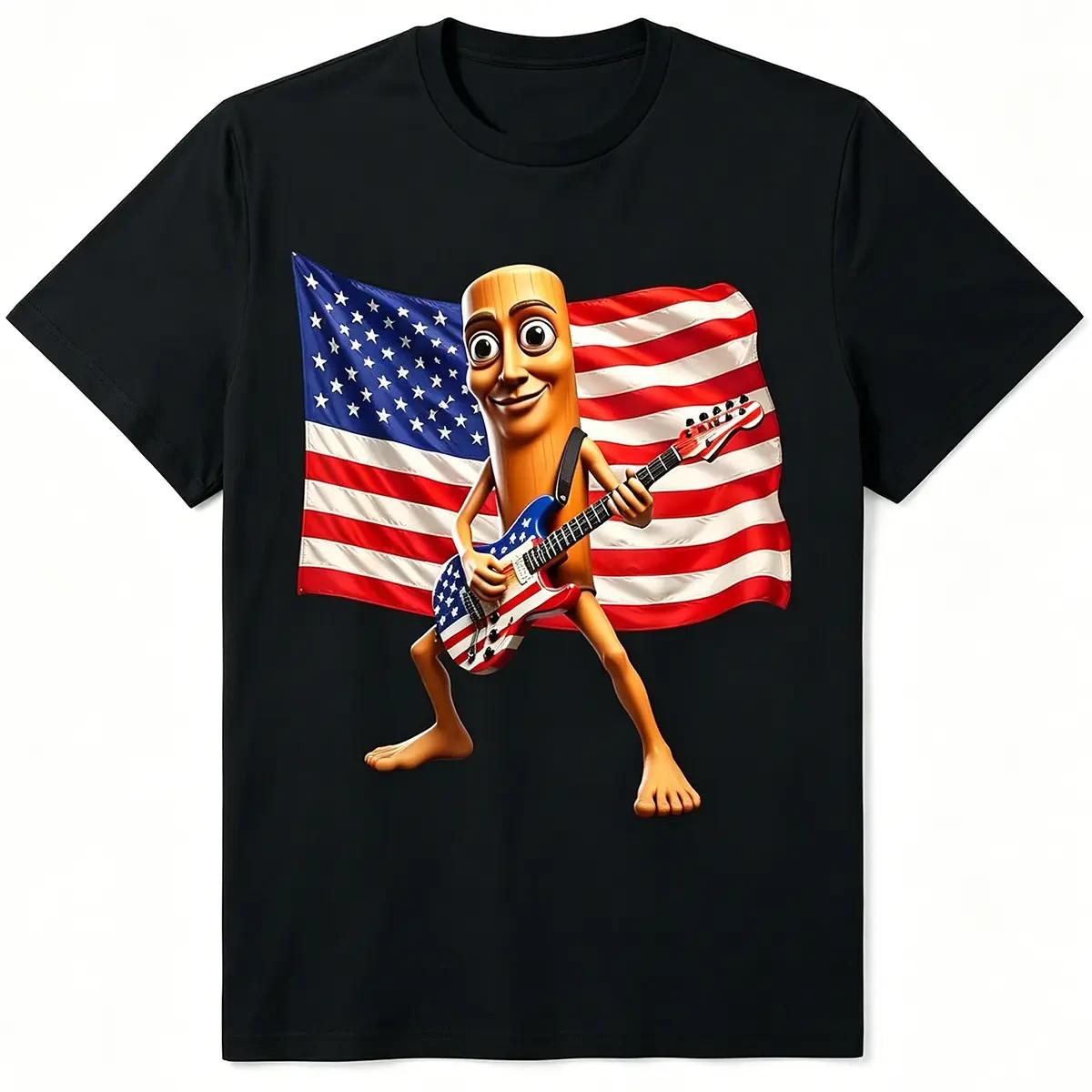 American Flag Guitar Tung Tung Tung Sahur Casual Graphic T-Shirt, Retro Patrioti L