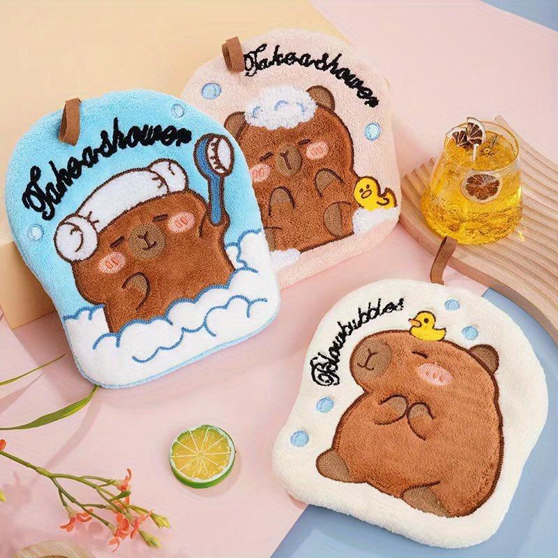 3pc Super Absorbent Quick Dry Thickened Coral Velvet Bathroom Hand Towels Cute Cartoon Capybara Designs with Bath Accessories,Home Spa,Spa Enthusiasts
