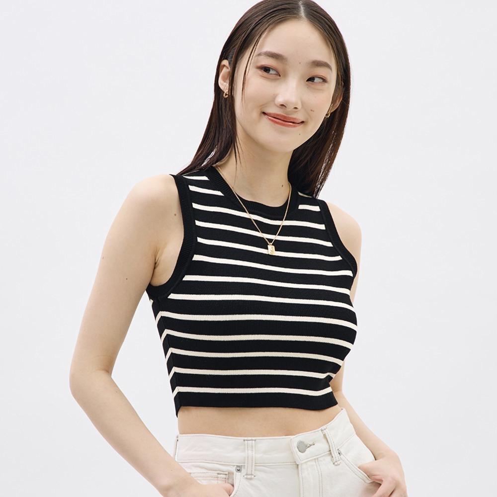 

Вязаная укороченная майка GU by Uniqlo в полоску +E 09 BLACK/XXL