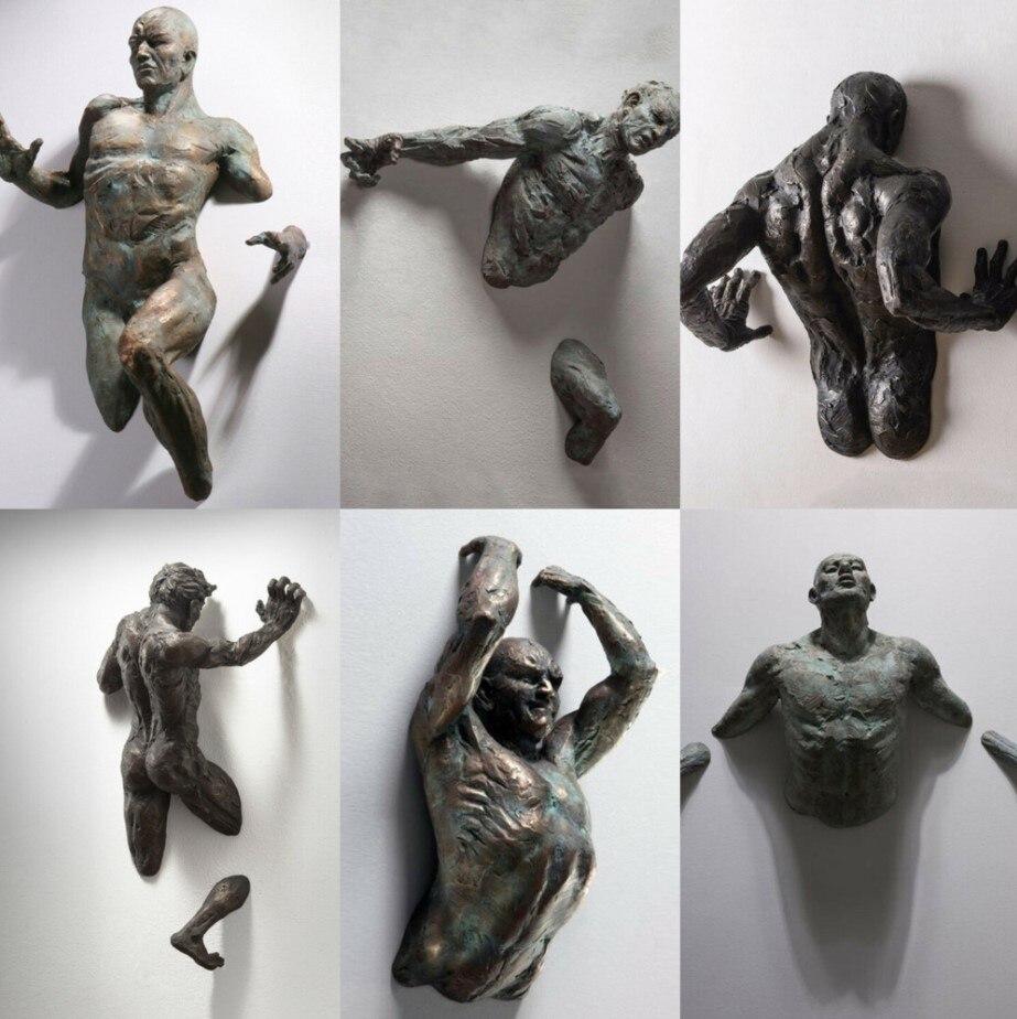 3D-Wandfigur, Skulptur, Kunst, Bronzestatue, laufender Charakter, Kunstharz, Wandbehang, Wandgemälde, Heimdekoration, Geschenk