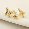 Nidin Hot Sale Rainbow Butterfly Shape Stud Earrings For Women Female Copper Inlaid Colorful Zircon Fashion Cute Ear Jewelry