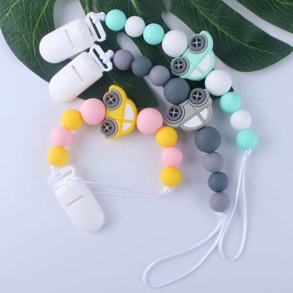 Dětské oblečení Dětská silikonová kousátka do auta Korálky na cumlíky Maketa klipu Řetízek na dudlík Žvýkací hračka