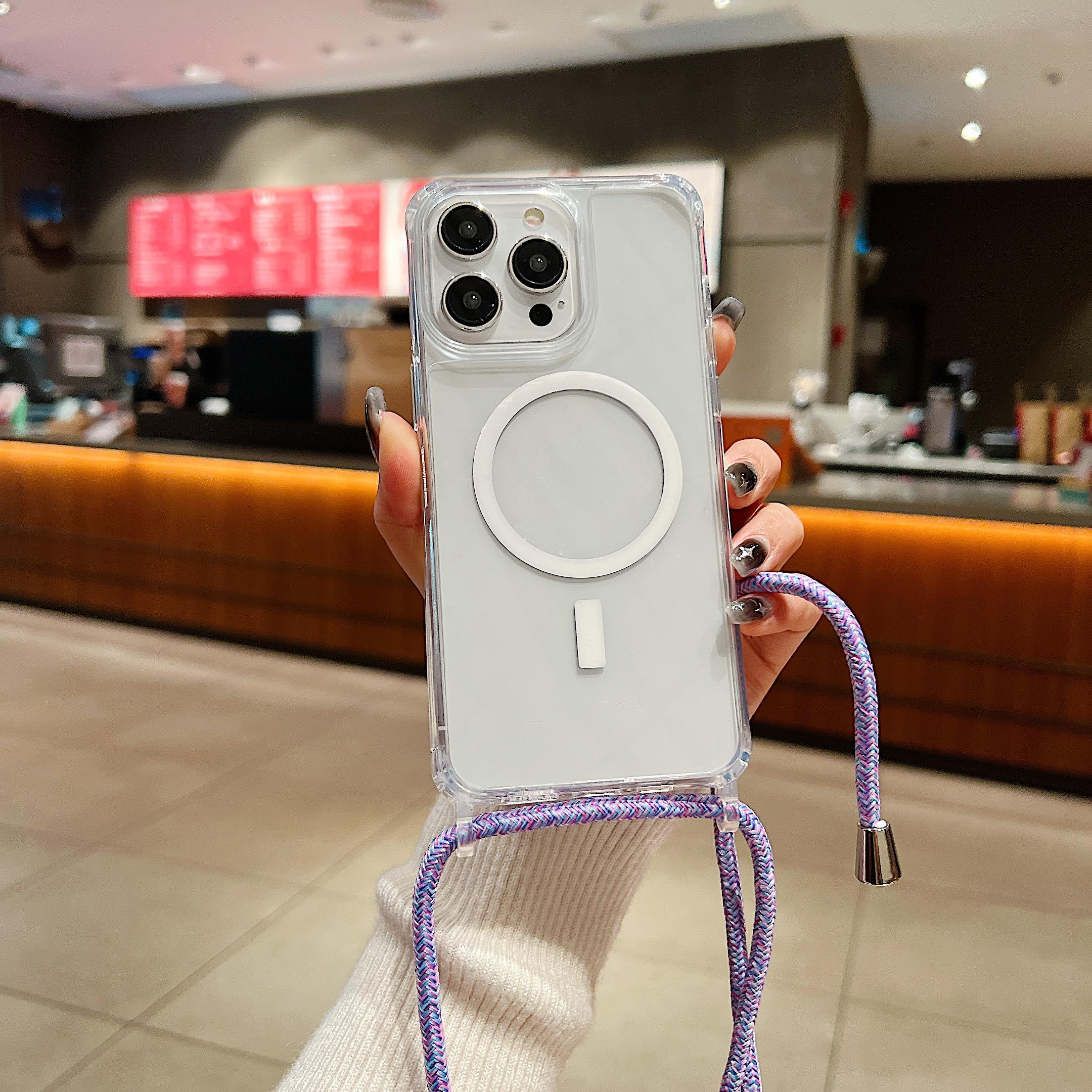 

Ремешок-шнурок через плечо для магнитного чехла Magsafe для iPhone 16 15 14 13 12 11 Pro Max Plus, прозрачный бампер с беспроводной зарядкой For iPhone 16 Pro