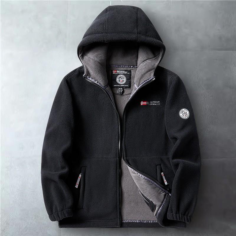 Mens Fleece Jacket Winter Warm Thick Double Layer Hooded Casual Outdoor Coat Plus Size
