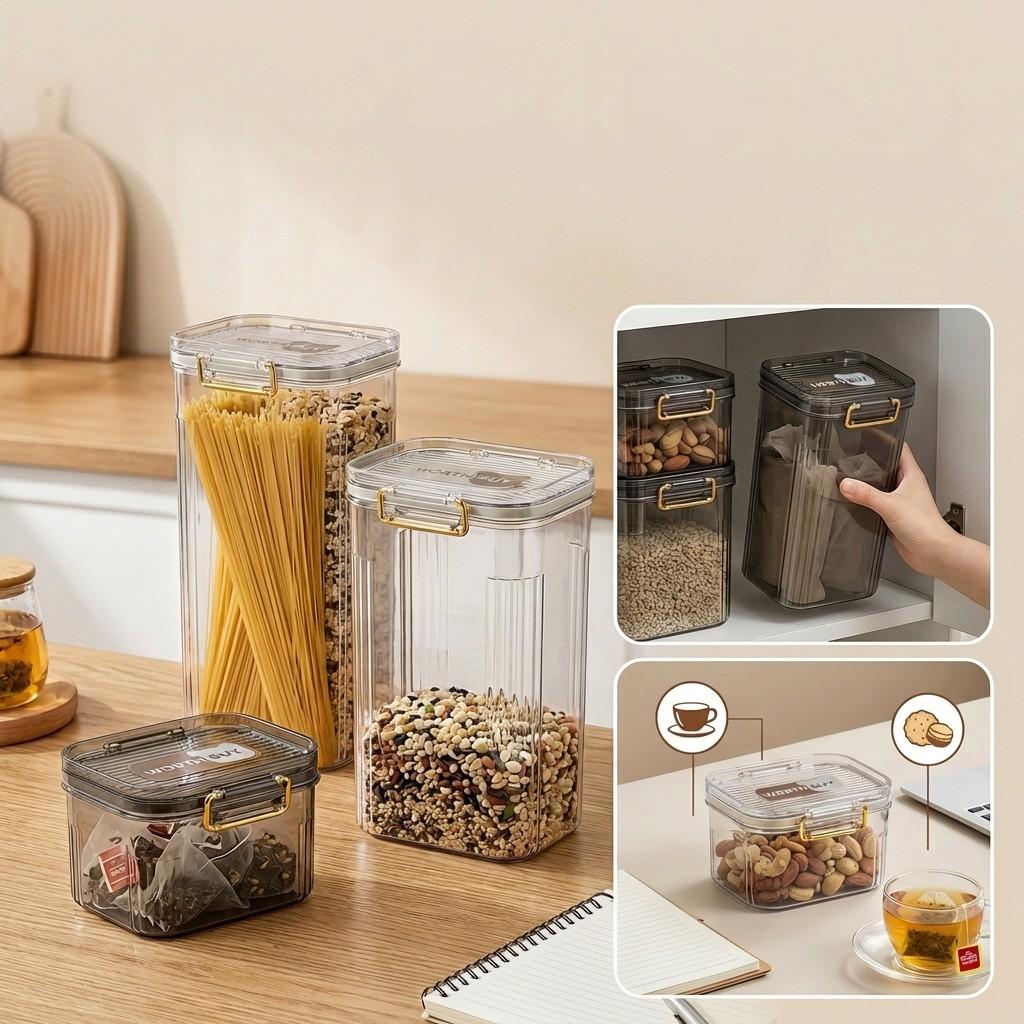Airtight Food Storage Containers Clear Plastic Jars with Lids Stackable Kitchen Pantry Canisters for Cereal Pasta Coffee Snacks