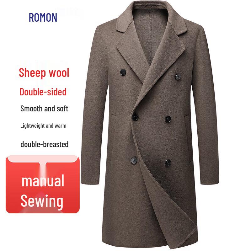 

Romon Men s 70% Wool Double-Breasted Mid-Length Coat 190
