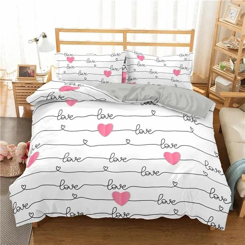 I Love You Duvet Cover Microfiber 2/3 Pcs Bedding Set QueenKingFullTwin Letter Hello Love Quilt Cover for Lovers Girls Spouse