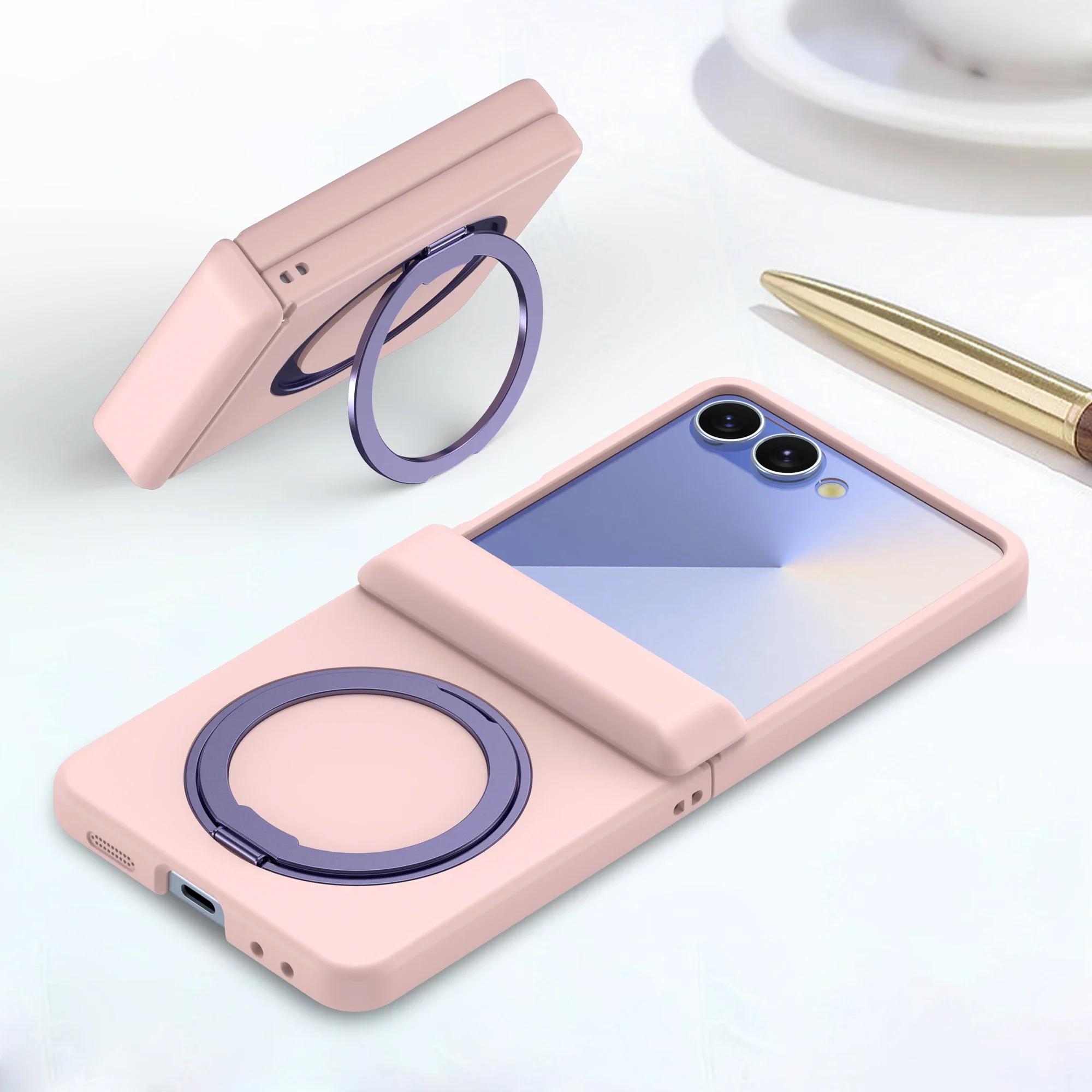 

Magnetic 360 Rotating Kickstand Case for Samsung Galaxy Z Flip 7 fe 6 5 4 3 Skin Feel Hinge Protective Cover Galaxy Z Flip6 розовый
