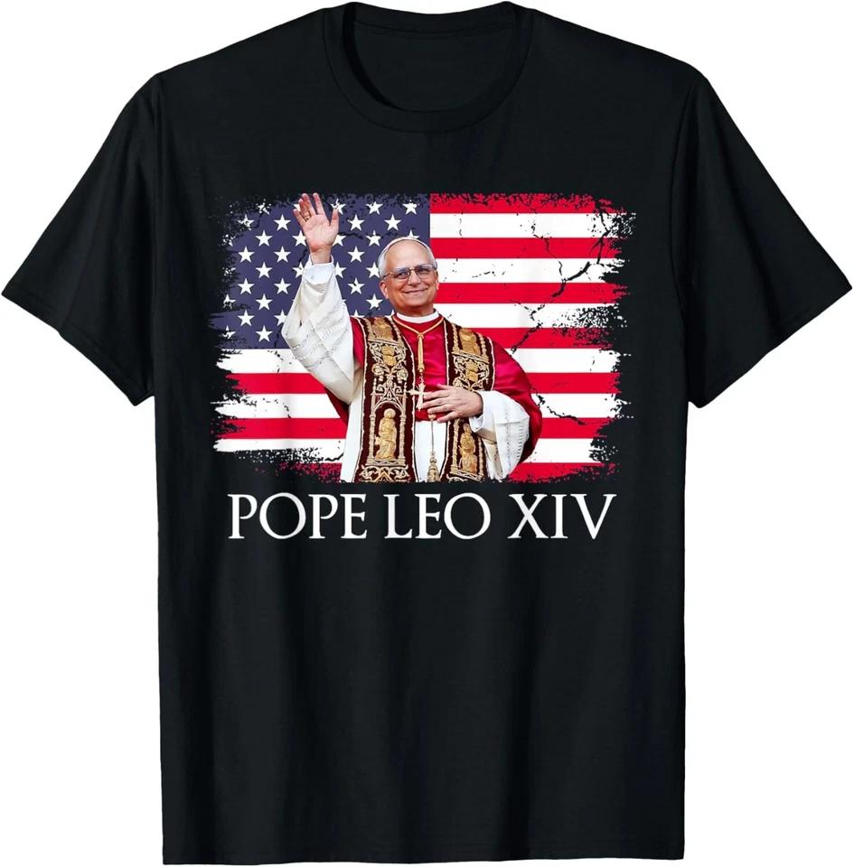 New Pope Leo XIV Robert American Flag T-Shirt 3XL