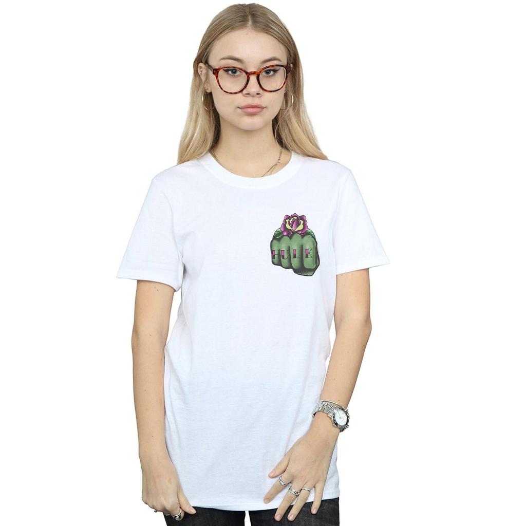 Marvel Womens/Ladies Hulk Tattoo Fist Breast Print Cotton Boyfriend T-Shirt
