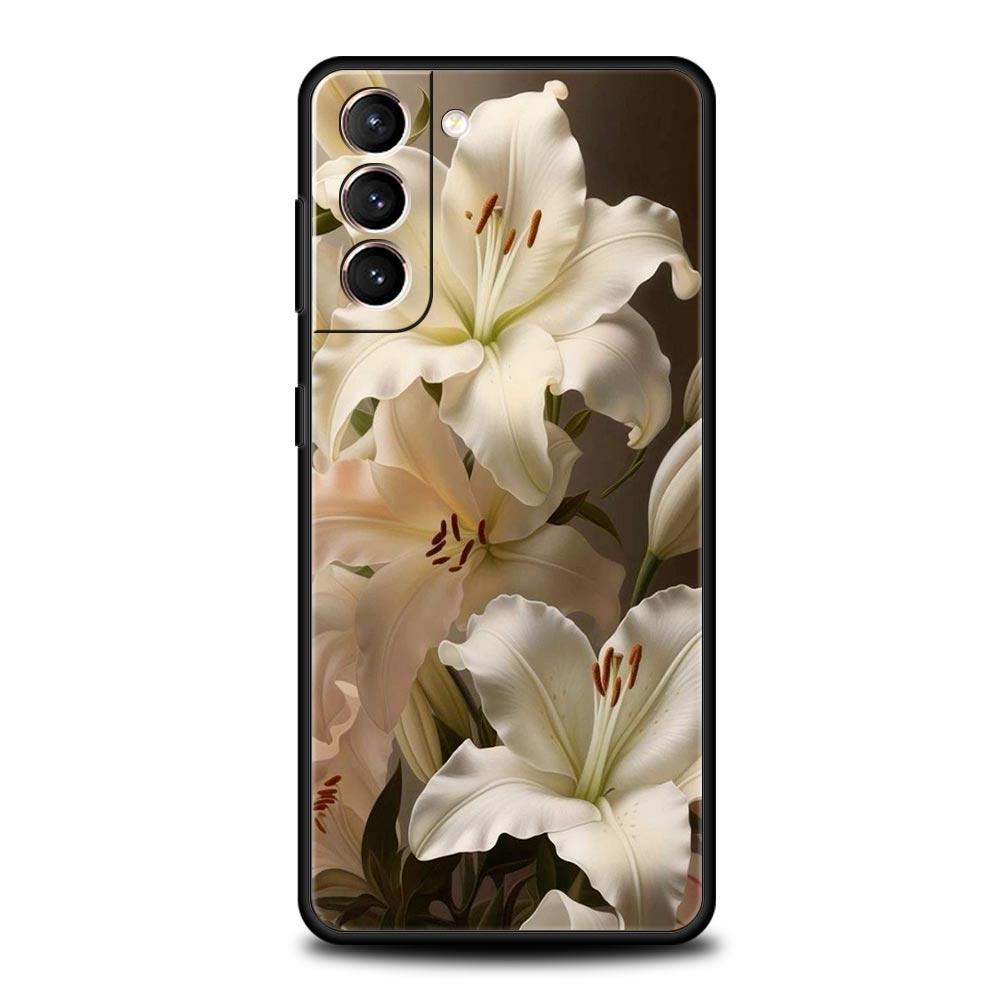Phone Case For Samsung Galaxy S25 Edge S24 S23 S22 S21 Ultra S20 FE 5G S10 S10E S9 Plus Soft Cover Realistic Lily Flower Print Galaxy S10