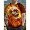 Men's 3D Printed Flame Skull Rose Pattern T-Shirt - Crew Neck Short Sleeve