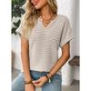 Summer New Women's V-neck Short-sleeved Loose Striped Casual Pullover T-shirt