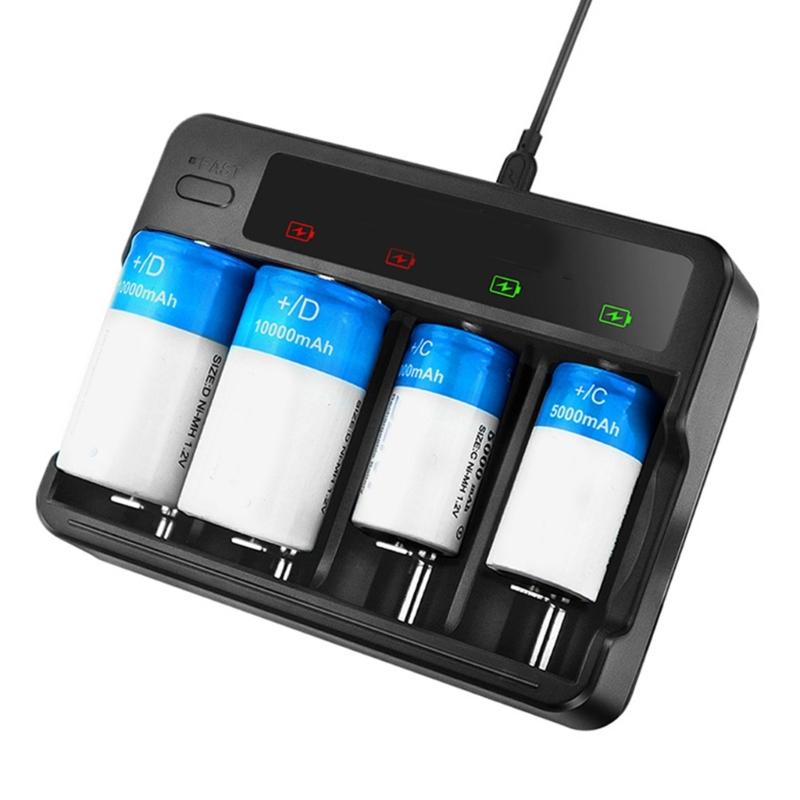 4Slots USB Fast Charging AA 3A C D Battery Charger for Ni Rechargeable Batteries Featuring Independent Slot