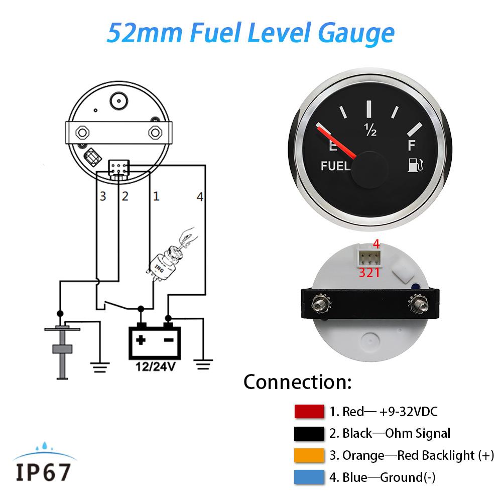 Rhaxel 52mm 2'' Fuel Level Gauge Meter 0-90ohm With Backlight 12V 24Volts for Car Motorcycle Trucks Boats
