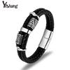 New Stainless Steel Leather Rope Bracelet Double Weave Leather Men's Bracelet