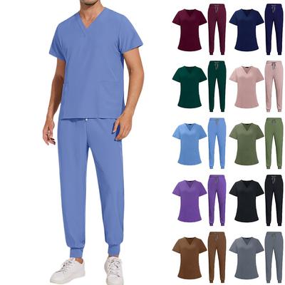 Soild Scrub Arbeitsuniform Anzug für Herren V-Ausschnitt Kurzarm Lustige T-Shirts Arbeitskleidung T-Shirt mit Taschen