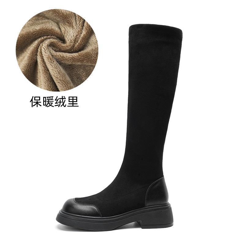 Cizme de damă toamnă și iarnă noi cizme lungi cu talpă groasă cizme elastice de cavaler cizme înalte cu toc gros de catifea retro cizme subțiri femei