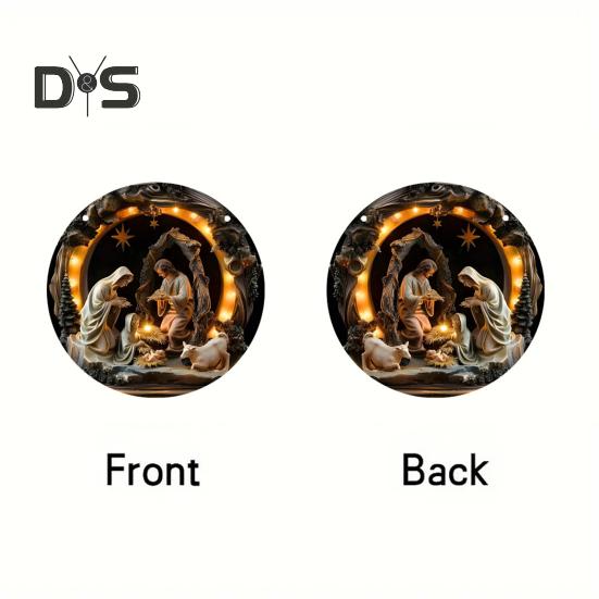 Weihnachtskrippe, rund, Acryl, Heilige Familie, Hängedekoration für Weihnachten, Zuhause, Tür, Wand, Fenster