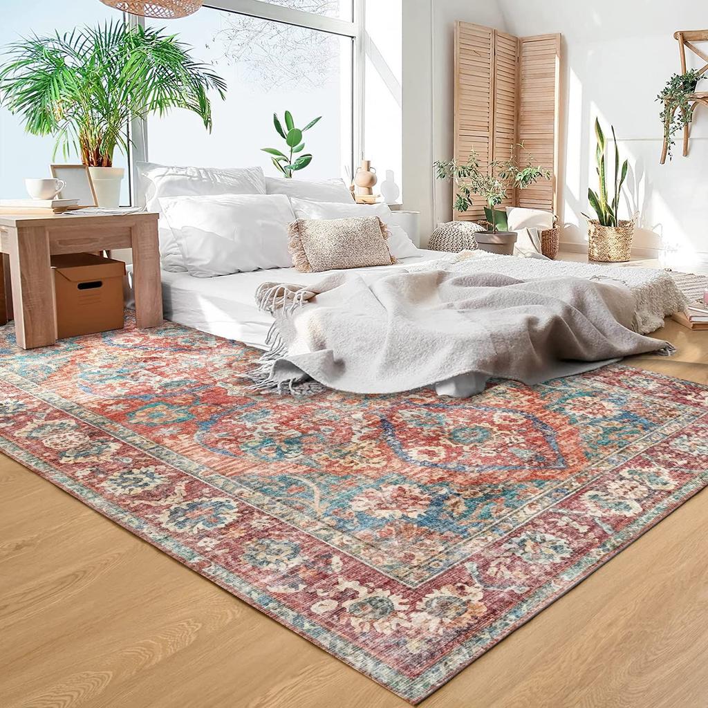 Vintage Floral Area Mat - Non-Slip Backing, Machine Washable Mat - Lightweight Thin Profile for Living Room, Bathroom, Kitchen Easy To Clean Decor Mat