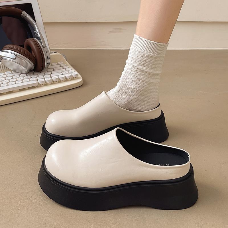 Women's Baotou Slippers Spring New Round Head Deep Mouth Thick Bottom Anti-slip Wear-resistant High-heeled Sandals