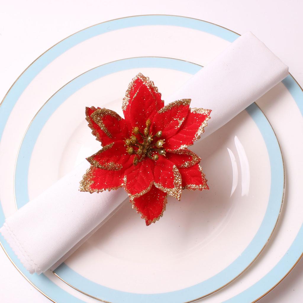 6PCS Napkin Set Red Elegant Christmas Flower Napkin for Birthday Party Wedding