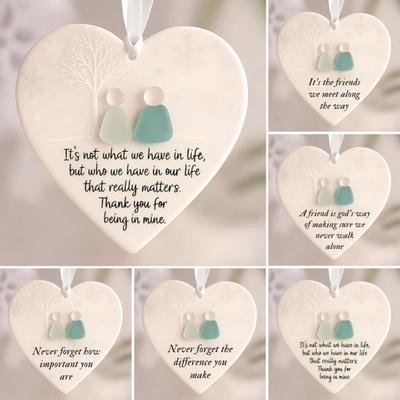 5Pcs Heart-Shaped Sea Glass Friendship Decor Timeless Friendship Heart Keepsake for Best Friends Ceramics Heart Ornament for Christmas Tree